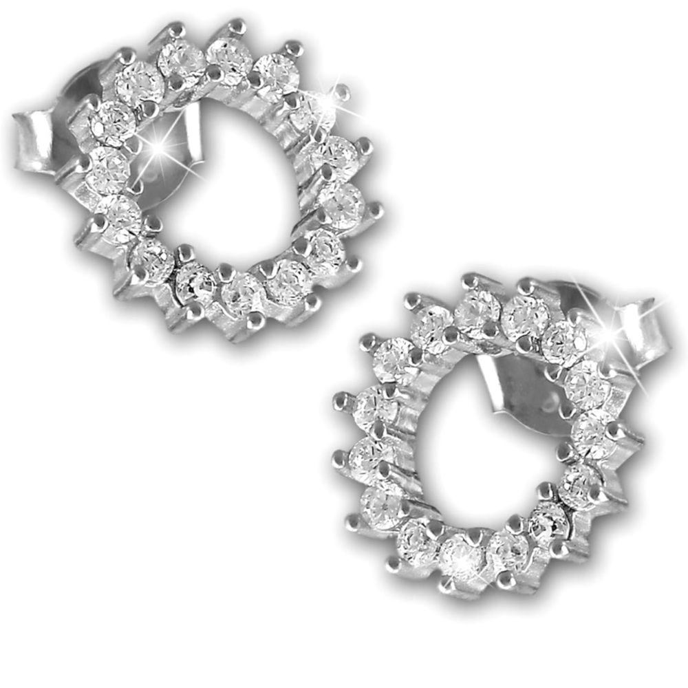 Open Circle Earrings Halo White Sun Wreath Zirconia 925 Silver Exclusive